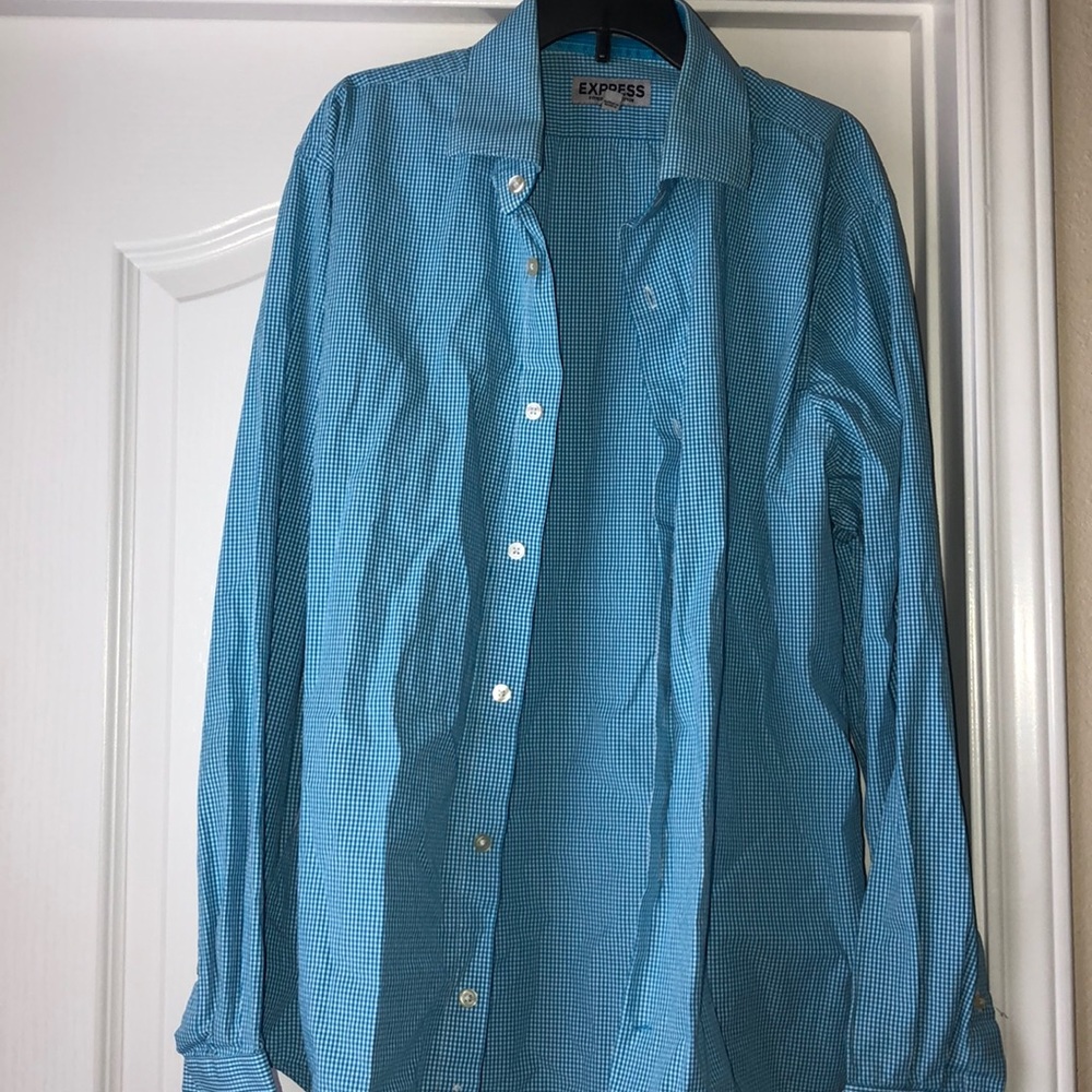 Blue and white checkered express button down